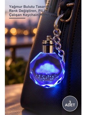 Yenilig 3 Adet Işıklı Kristal Anahtarlık – Yağmur Bulutu Tasarımlı Renk Değiştiren, Pil Ile Çalışan Keychain Hediye