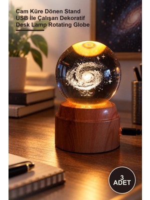 Yenilig 3 Adet Galaxy Gezegen Tasarımlı Dönen Masa Lambası – Cam Küre Dönen Stand USB Ile Çalışan Dekoratif Desk Lamp Rotating Globe