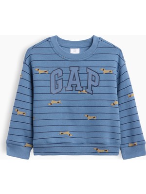 Gap Erkek Bebek Mavi Relaxed Bisiklet Yaka Sweatshirt