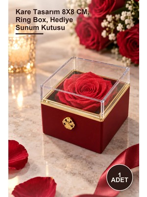Yenilig 1 Adet Romantik Gül Yüzük Kutusu – Kare Tasarım 8x8 Cm, Ring Box, Hediye Sunum Kutusu
