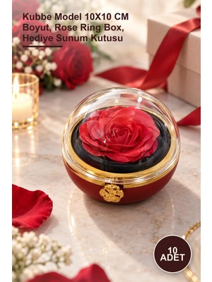 Yenilig 10 Adet Romantik Gül Yüzük Kutusu – Kubbe Model 10X10 cm Boyut, Rose Ring Box, Hediye Sunum Kutusu