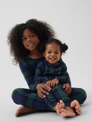 Gap Bebek Koyu Yeşil Organik Brushed Pamuklu Kareli Pijama Takımı