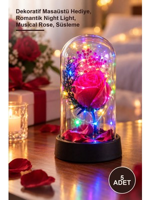 Yenilig 5 Adet Işıklı Müzikli Romantik Büyük Gül – Dekoratif Masaüstü Hediye, Romantik Night Light, Musical Rose, Süsleme