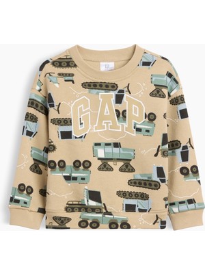 Gap Erkek Bebek Bej Relaxed Bisiklet Yaka Sweatshirt
