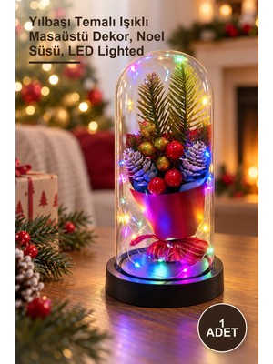 Yenilig 1 Adet Dekoratif Cam Fanus – Yılbaşı Temalı Işıklı Masaüstü Dekor, Noel Süsü, LED Lighted
