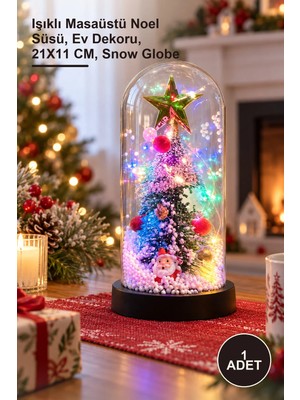 Yenilig 1 Adet Yılbaşı Temalı Işıklı Dekoratif Cam Fanus – Işıklı Masaüstü Noel Süsü, Ev Dekoru, 21X11 Cm, Snow Globe