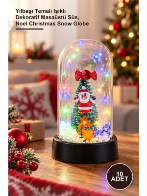 Yenilig 10 Adet Cam Fanus – Yılbaşı Temalı Işıklı Dekoratif Masaüstü Süs, Noel Christmas Snow Globe