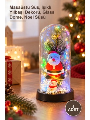 Yenilig 1 Adet Yılbaşı Temalı Işıklı Dekoratif Cam Fanus – Masaüstü Süs, Işıklı Yılbaşı Dekoru, Glass Dome, Noel Süsü