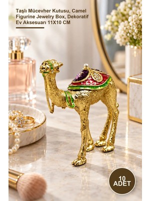 Yenilig 10 Adet Dekoratif Deve Figürü Takı Kutusu – Taşlı Mücevher Kutusu, Camel Figurine Jewelry Box, Dekoratif Ev Aksesuarı 11X10 cm