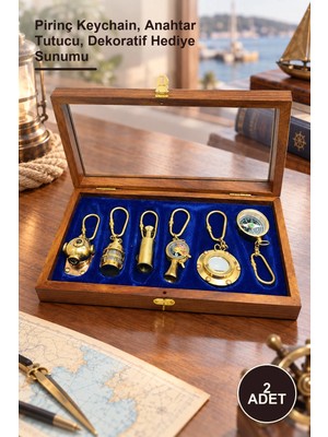 Yenilig 2 Adet Ahşap Kutulu Denizci Temalı Pirinç Anahtarlık Seti – Pirinç Keychain, Anahtar Tutucu, Dekoratif Hediye Sunumu