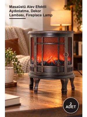 Yenilig 2 Adet Dekoratif Ledli Şömine Lamba – Masaüstü Alev Efektli Aydınlatma, Dekor Lambası, Fireplace Lamp
