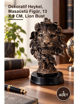 Yenilig 3 Adet Polyester Aslan Büstü – Dekoratif Heykel, Masaüstü Figür, 13 x 9 Cm, Lion Bust