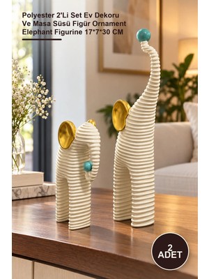 Yenilig 2 Adet Dekoratif Fil Heykeli – Polyester 2'li Set Ev Dekoru ve Masa Süsü Figür Ornament Elephant Figurine 17*7*30 cm