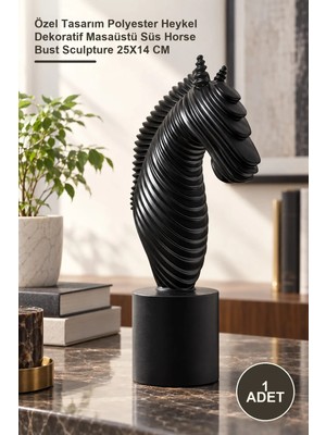 Yenilig 1 Adet At Büstü – Özel Tasarım Polyester Heykel Dekoratif Masaüstü Süs Horse Bust Sculpture 25X14 cm