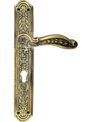 Skygo Antik Ulu Model Büyük Kapı Kolu Takımı, 354X57 Mm, Yaylı - Pirinç, Antik, Tarihi, Osmanlı Stil Lale ve Desen Işlemeli Kapı Kol Takım