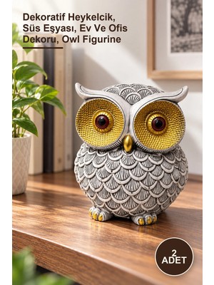 Yenilig 2 Adet Polyester Baykuş Figürü – Dekoratif Heykelcik, Süs Eşyası, Ev ve Ofis Dekoru, Owl Figurine