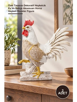 Yenilig 2 Adet Polyester Horoz Figürü – Özel Tasarım Dekoratif Heykelcik Ev ve Bahçe Aksesuarı Horoz Heykeli Rooster Figure