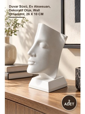 Yenilig 2 Adet Dekoratif Polyester Yüz Figürü – Duvar Süsü, Ev Aksesuarı, Dekoratif Obje, Wall Ornament, 26 x 10 cm
