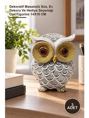 Yenilig 3 Adet Polyester Baykuş Figürü – Dekoratif Masaüstü Süs, Ev Dekoru ve Hediye Seçeneği Owl Figurine 14X10 cm