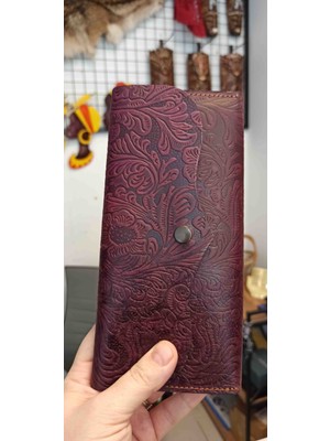 Matruşka Deri Sanat Tasarım Hakiki Deri Portföy Cüzdan (Mürdüm)