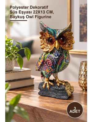 Yenilig 3 Adet Özel Tasarım Baykuş Figür – Polyester Dekoratif Süs Eşyası 22X13 Cm, Baykuş Owl Figurine