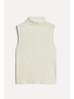 Mudo Kadın Ekru Kolsuz Basic T-Shirt