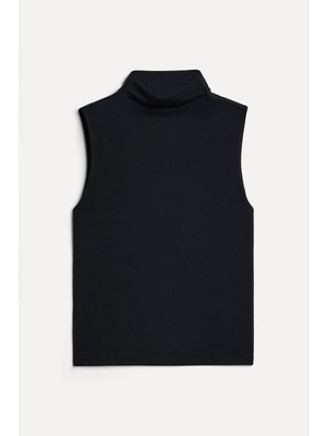 Mudo Kadın Siyah Kolsuz Basic T-Shirt