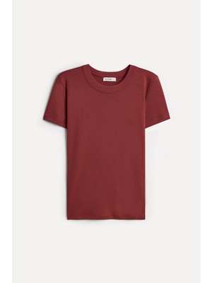 Mudo Kadın Kiremit Pamuklu Bisiklet Yaka T-Shirt