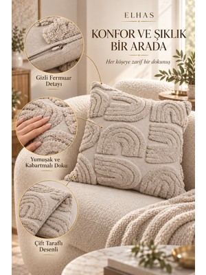 ELHAS Kabartma Desenli Yumuşak Dokulu Dekoratif Kırlent Kılıfı Modern ve Şık Yastık Kılıfı (1 Adet )