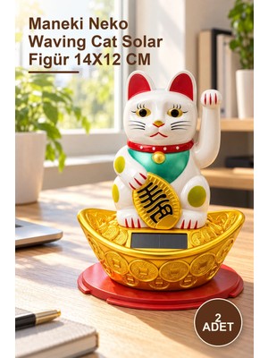 Yenilig 2 Adet Güneş Enerjili Sallanan Şans Kedisi – Maneki Neko Waving Cat Solar Figür 14X12 cm