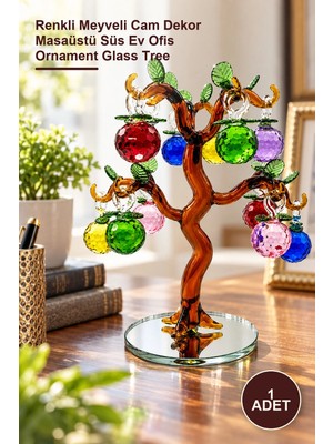 Yenilig 1 Adet Bereket Ağacı Biblo – Renkli Meyveli Cam Dekor Masaüstü Süs Ev Ofis Ornament Glass Tree