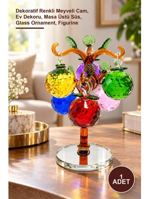 Yenilig 1 Adet Bereket Ağacı Biblosu – Dekoratif Renkli Meyveli Cam, Ev Dekoru, Masa Üstü Süs, Glass Ornament, Figurine