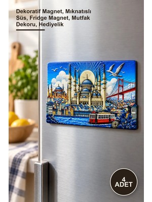 Yenilig 4 Adet Istanbul Temalı Silikon Buzdolabı Süsü – Dekoratif Magnet, Mıknatıslı Süs, Fridge Magnet, Mutfak Dekoru, Hediyelik