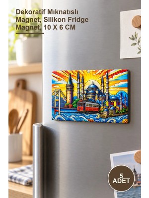 Yenilig 5 Adet Istanbul Temalı Silikon Buzdolabı Süsü – Dekoratif Mıknatıslı Magnet, Silikon Fridge Magnet, 10 x 6 cm