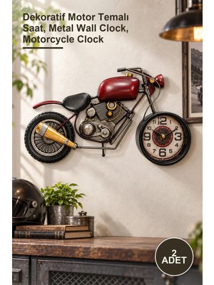 Yenilig 2 Adet Motosiklet Tasarımlı Metal Duvar Saati – Dekoratif Motor Temalı Saat, Metal Wall Clock, Motorcycle Clock