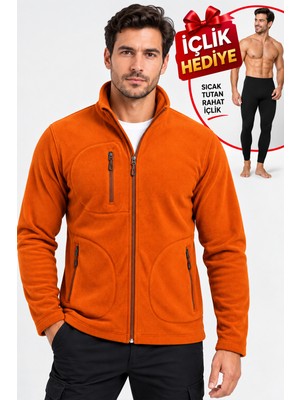 Beyome Erkek Polar Mont Fermuarlı Cepli Rahat Kalıp Günlük Kışlık Polar Üst + Hediye Içlik