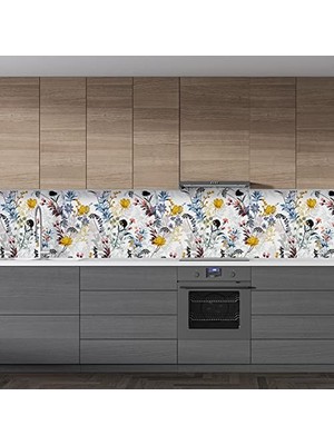 Defne Store Mutfak Tezgah Arası Sarı Renkli Çiçekler Desenli Fayans Kaplama Folyosu 60 x 300