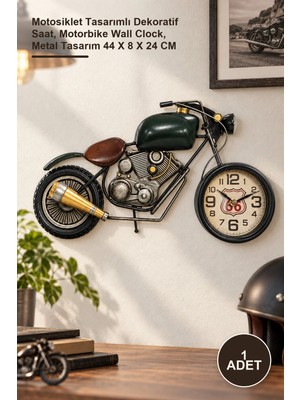 Yenilig 1 Adet Metal Duvar Saati – Motosiklet Tasarımlı Dekoratif Saat, Motorbike Wall Clock, Metal Tasarım 44 x 8 x 24 cm