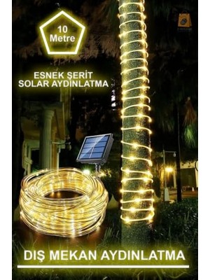 Defne Store Solar Güneş Enerjili Esnek Flexible Şerit Hortum Bahçe Aydınlatma-10 Metre Sarı Günışığı Aydınlatma