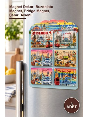 Yenilig 6 Adet Istanbul Temalı Ahşap Buzdolabı Süsü – Magnet Dekor, Buzdolabı Magnet, Fridge Magnet, Şehir Desenli