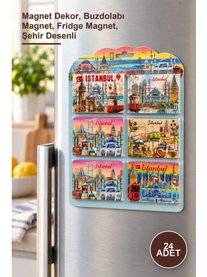 Yenilig 24 Adet Istanbul Temalı Ahşap Buzdolabı Süsü – Magnet Dekor, Buzdolabı Magnet, Fridge Magnet, Şehir Desenli