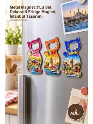 Yenilig 6 Adet Istanbul Temalı Metal Buzdolabı Süsü – Metal Magnet 3'lü Set, Dekoratif Fridge Magnet, Istanbul Tasarımlı