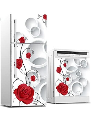 Defne Store Buzdolabı ve Bulaşık Makinesi Beyaz Eşya Sticker Kaplama, Kırmızı Güller