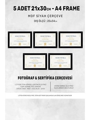 Defne Store 5 Adet A4 Siyah Pvc'li 21X30 Belge Çerçevesi