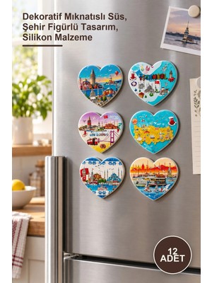 Yenilig 12 Adet Istanbul Temalı Silikon Buzdolabı Magnet – Dekoratif Mıknatıslı Süs, Şehir Figürlü Tasarım, Silikon Malzeme