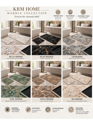 Krm Dünya Ürünleri Krm Home 2’li Banyo Paspas Seti Altın Damarlı Mermer Desenli Kaymaz Taban Yıkanabilir 60X100 + 50X60 cm