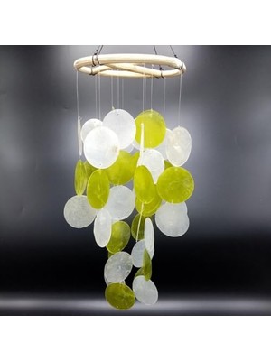 Defne Store 35 cm Sedef Rüzgar Çanı, Marin Yeşil Beyaz Tasarım