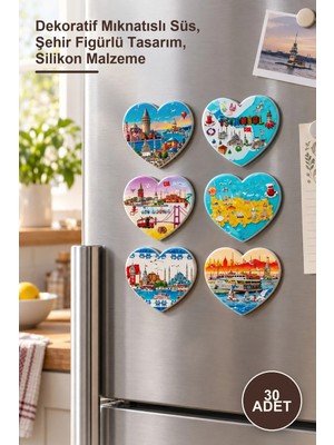 Yenilig 30 Adet Istanbul Temalı Silikon Buzdolabı Magnet – Dekoratif Mıknatıslı Süs, Şehir Figürlü Tasarım, Silikon Malzeme
