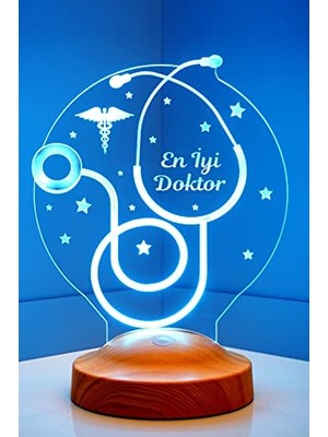 Defne Store Stetoskop Figürlü 3D LED Lamba, Doktor Hediyesi