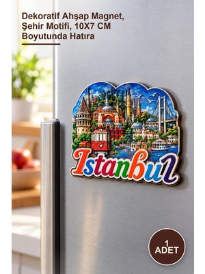 Yenilig 1 Adet Istanbul Temalı Ahşap Buzdolabı Süsü Magnet – Dekoratif Ahşap Magnet, Şehir Motifi, 10X7 cm Boyutunda Hatıra